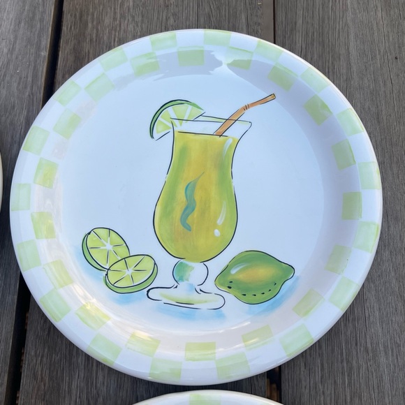 Stonelite Ceramic Plate Set of Four Cocktail Drinks and Checkerboard Print 9" - Picture 4 of 9